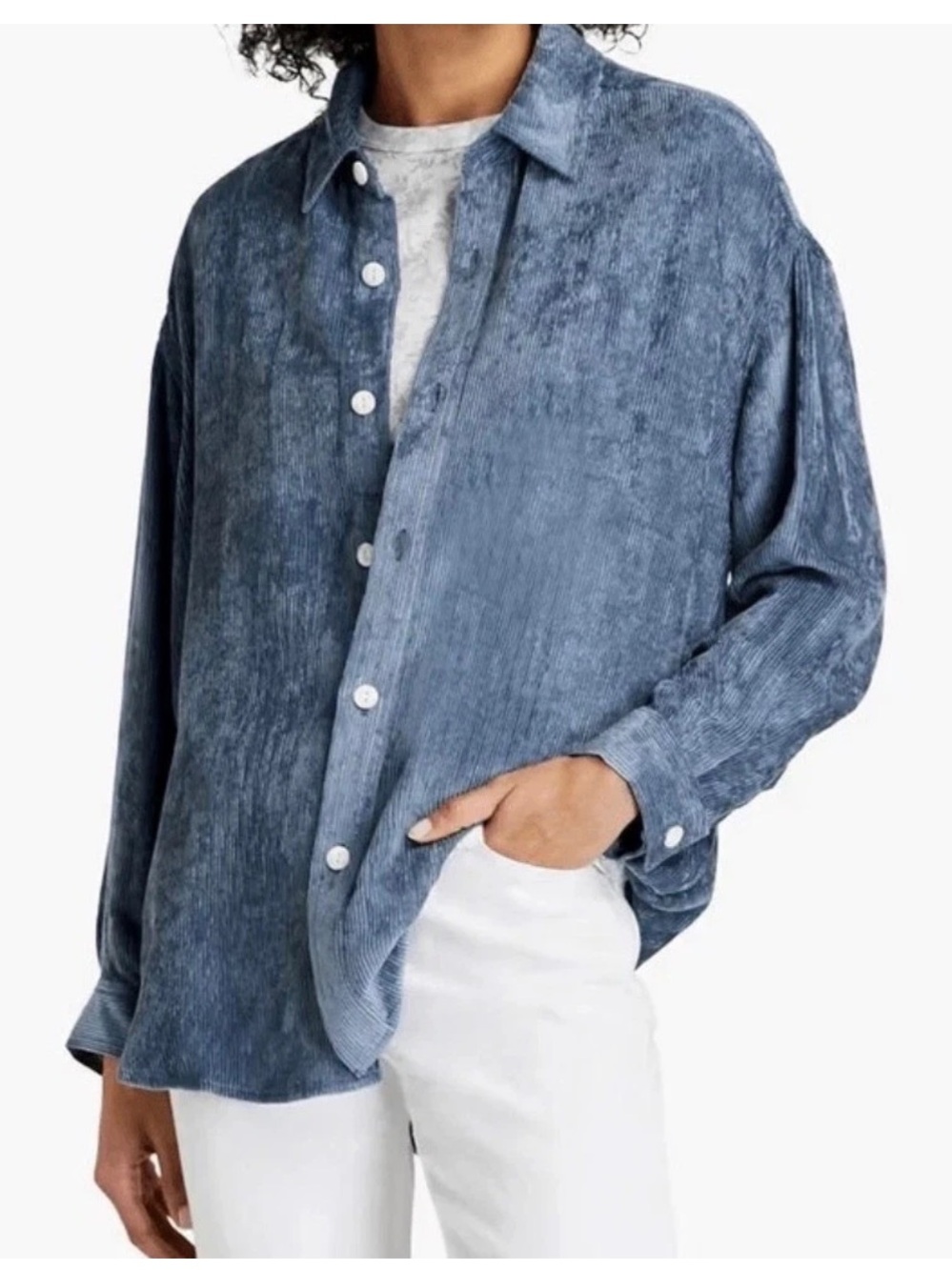 Rag & Bone Nusa Button Up Corduroy Shirt Slate Blue Relaxed Women’s